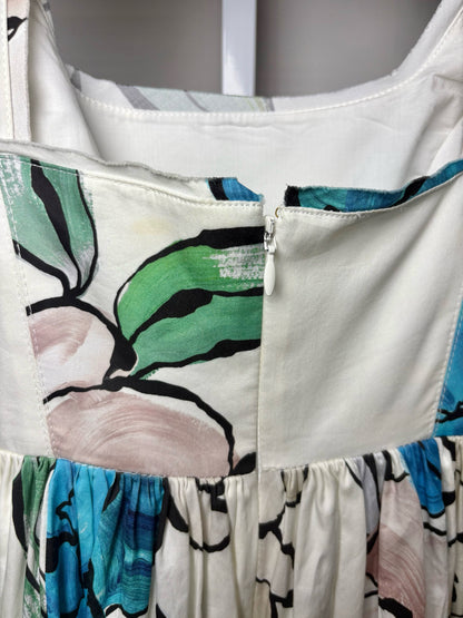 Women Size 4 Aje White Floral/Botanical Print Cotton Pre-owned Midi Dress
