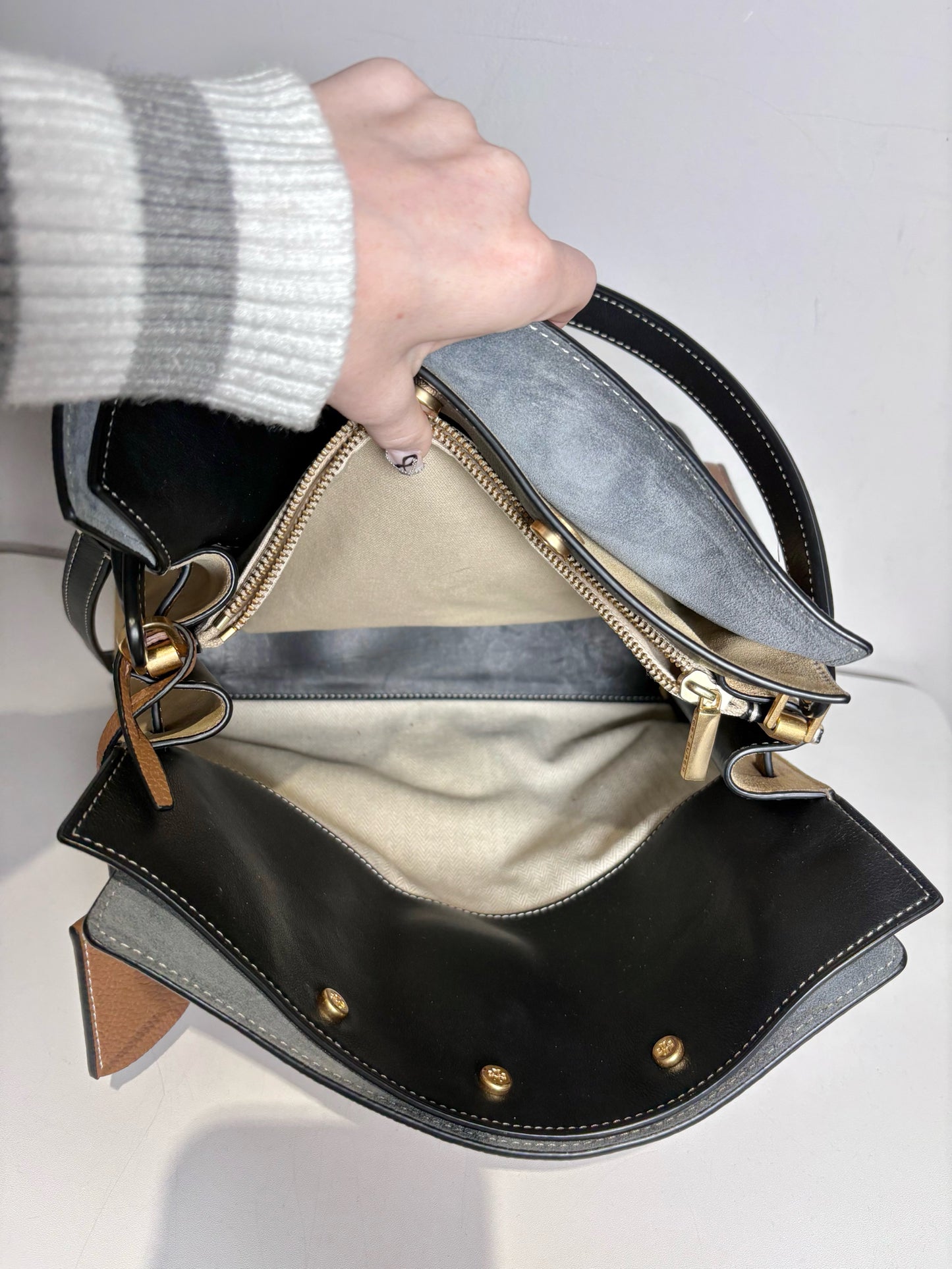 Women's Tory Burch Lee Radziwill Double Bag Large Leather Pre-owned Neutrals