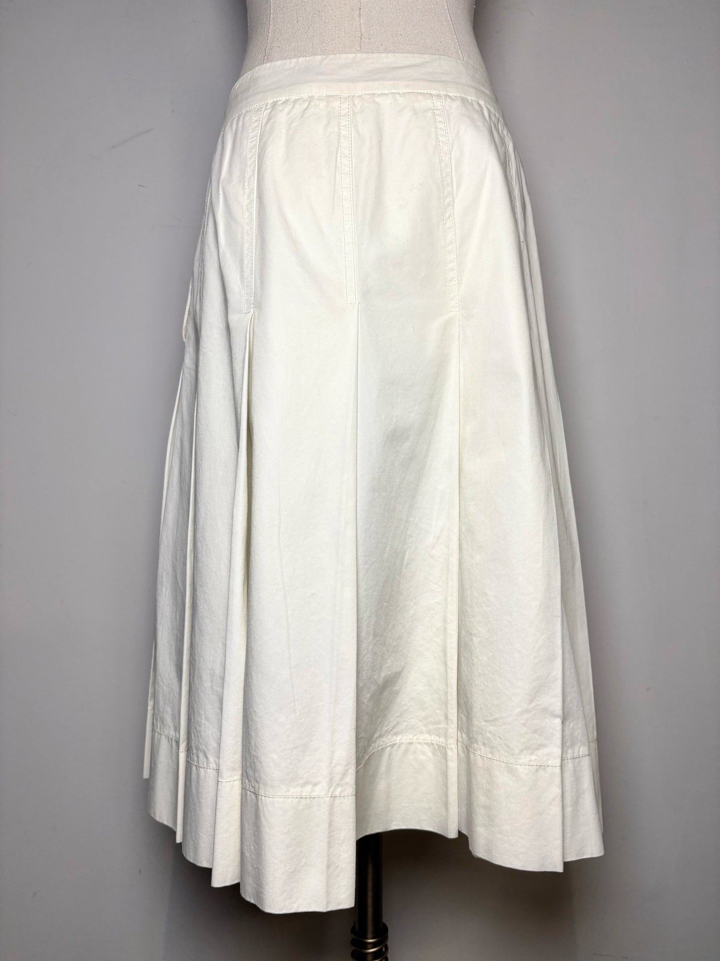 Women Size 42 ( 6 US) Prada White Pleated Pure Cotton Pre-owned Skirt