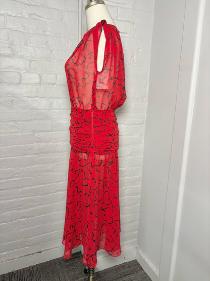 Women Size 4 Albert Nipon Red, Black Geometric Print Polyester Dress