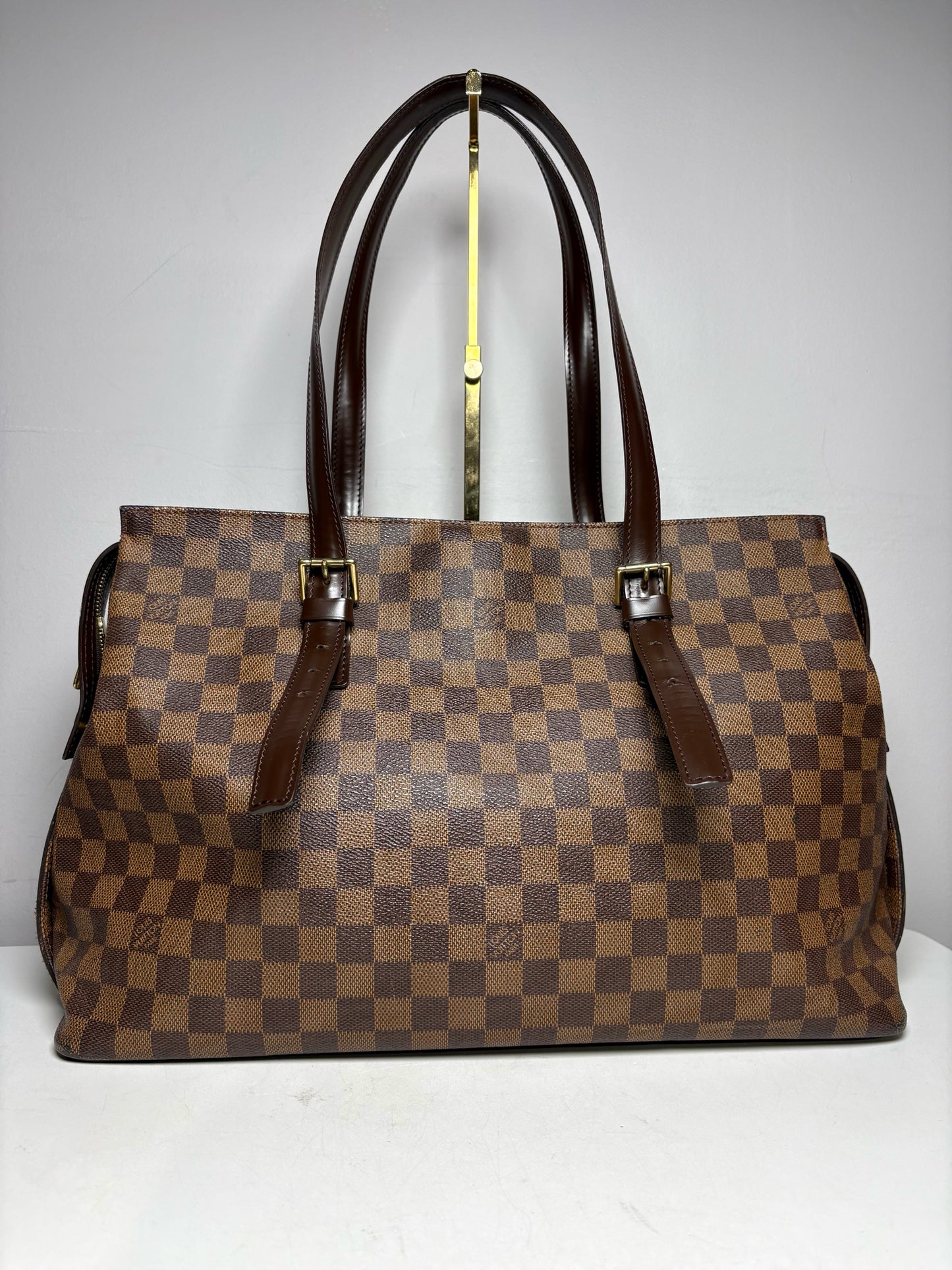 Women's Louis Vuitton Chelsea Damier Ebene Brown Coated Canvas Pre-Owned Large Tote Purse