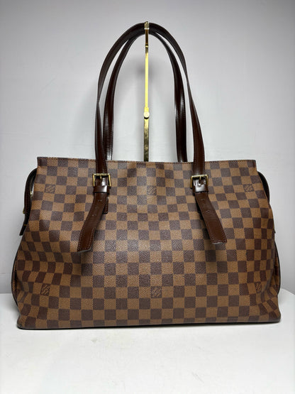 Women's Louis Vuitton Chelsea Damier Ebene Brown Coated Canvas Pre-Owned Large Tote Purse