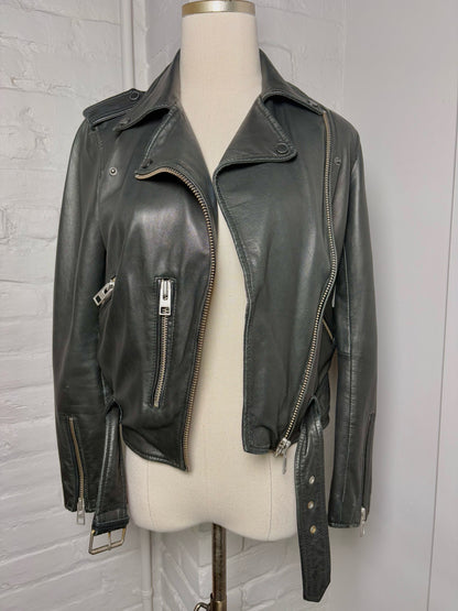 Women Size S All Saints Black Solid Leather Jacket