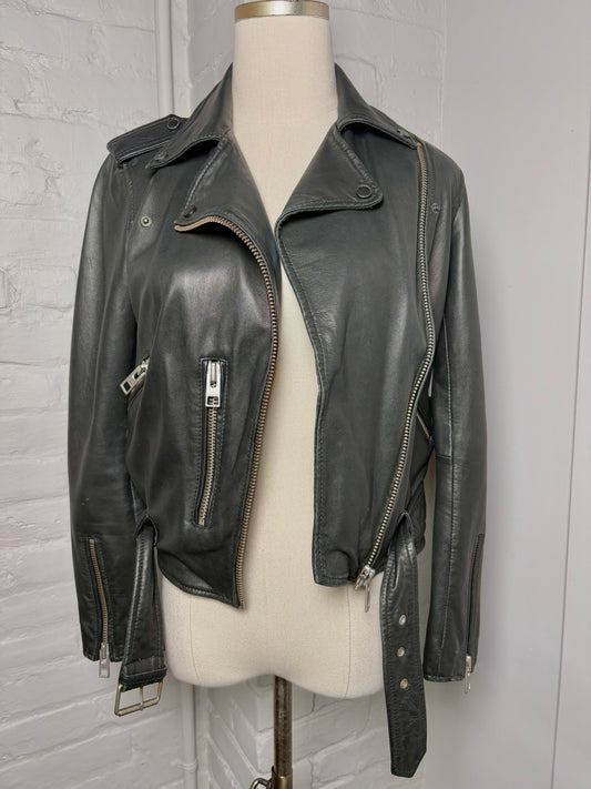 Women Size S All Saints Black Solid Leather Jacket