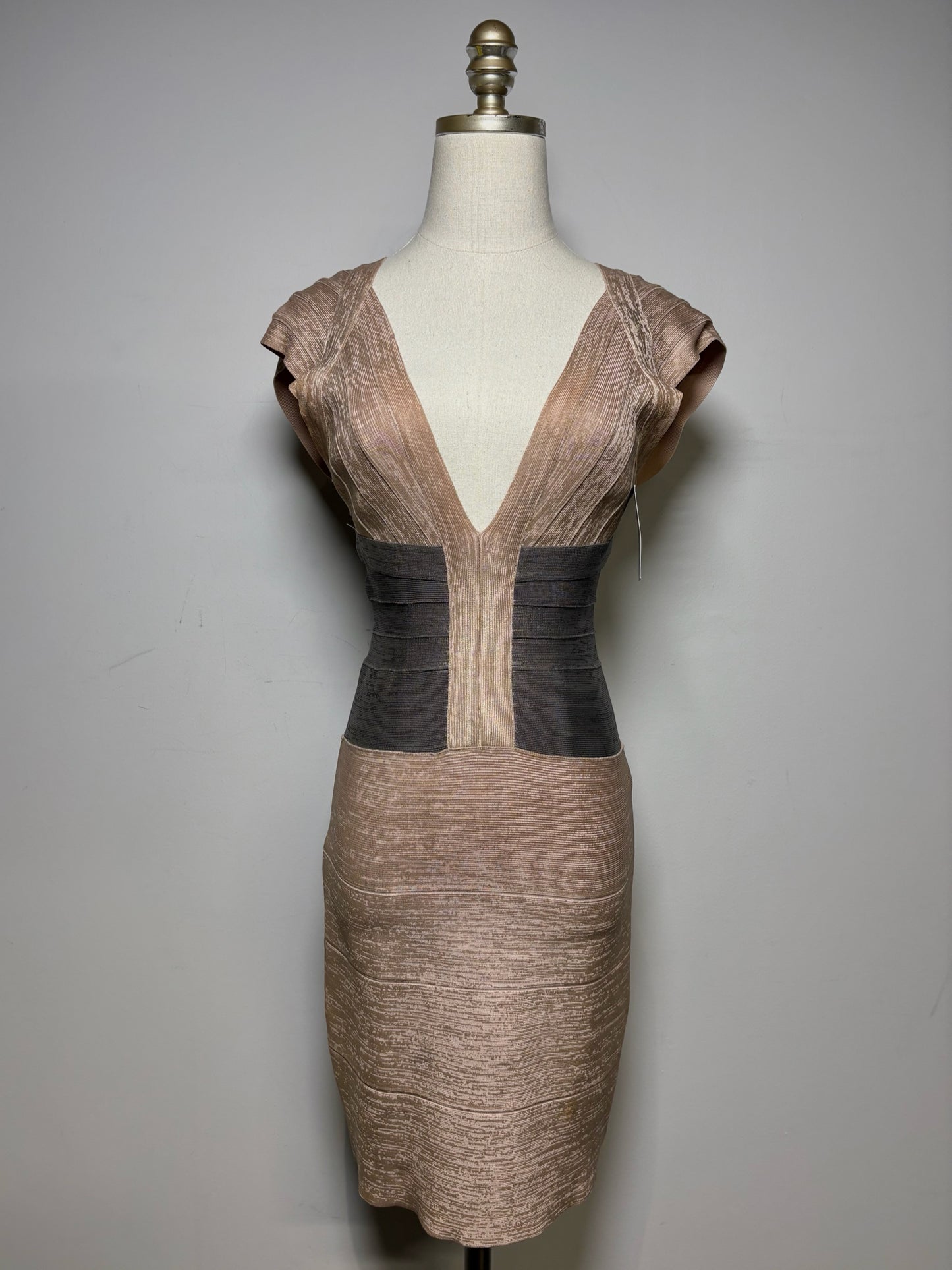 Women Size S Herve Leger Paris rose gold & gray Metallic Women's Dress