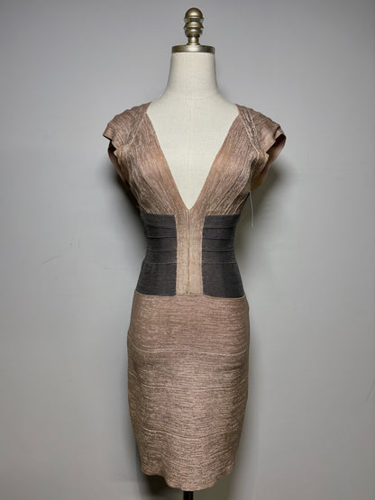 Women Size S Herve Leger Paris rose gold & gray Metallic Women's Dress