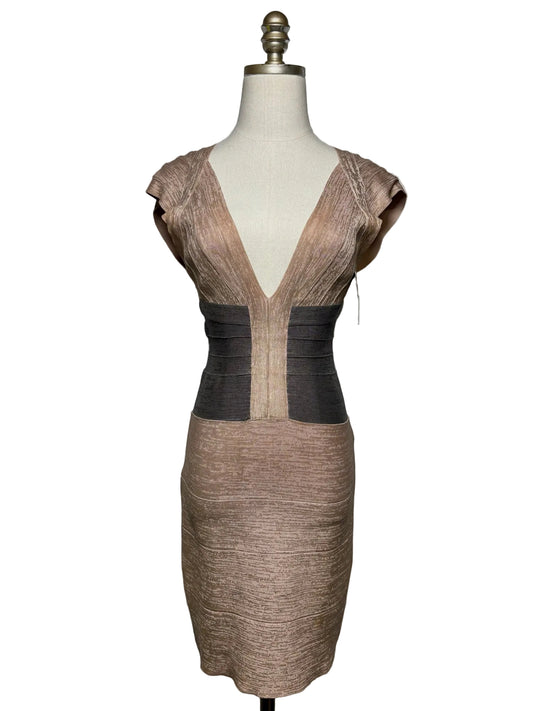 Size S Herve Leger Paris rose gold & gray Metallic Women's Pre-owned Dress