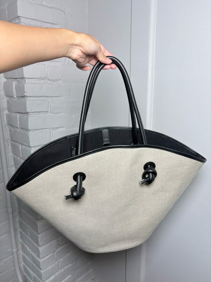 Anine Bing Logo Cotton Khaki Leather Trim Logo Taylin Tote