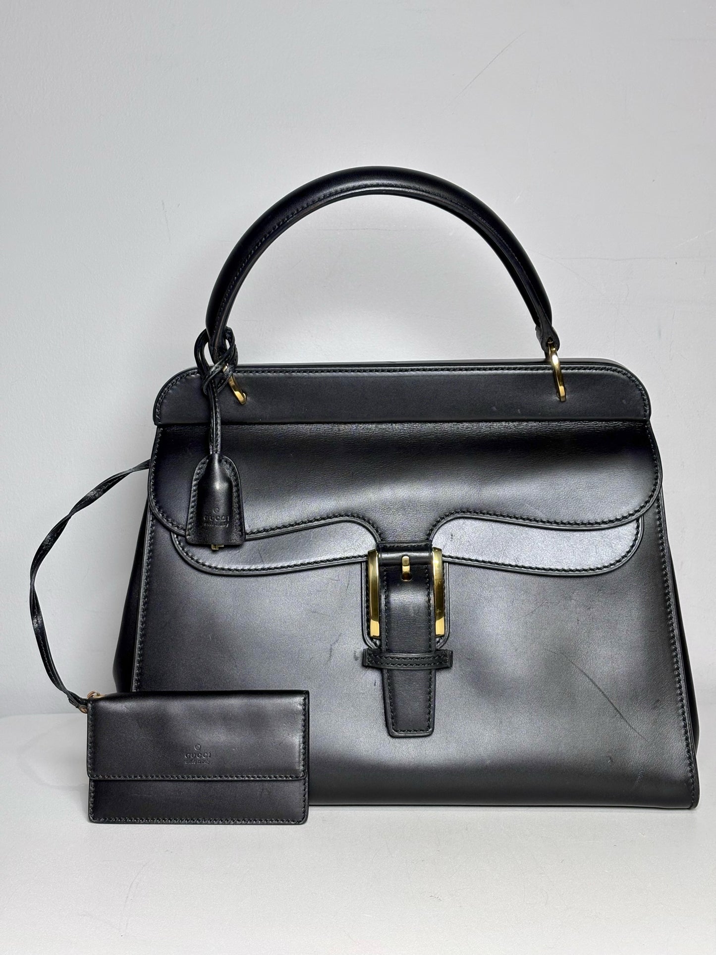 Women's Gucci Top Handle Vintage Leather Pre-owned Black "Kelly" Purse