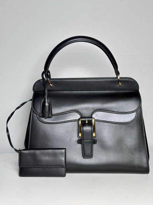 Women's Gucci Top Handle Vintage Leather Pre-owned Black "Kelly" Purse
