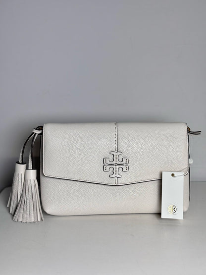 Women's Tory Burch McGraw Pebble Grain Leather Pre-owned, NWT Bone Cowhide Purse