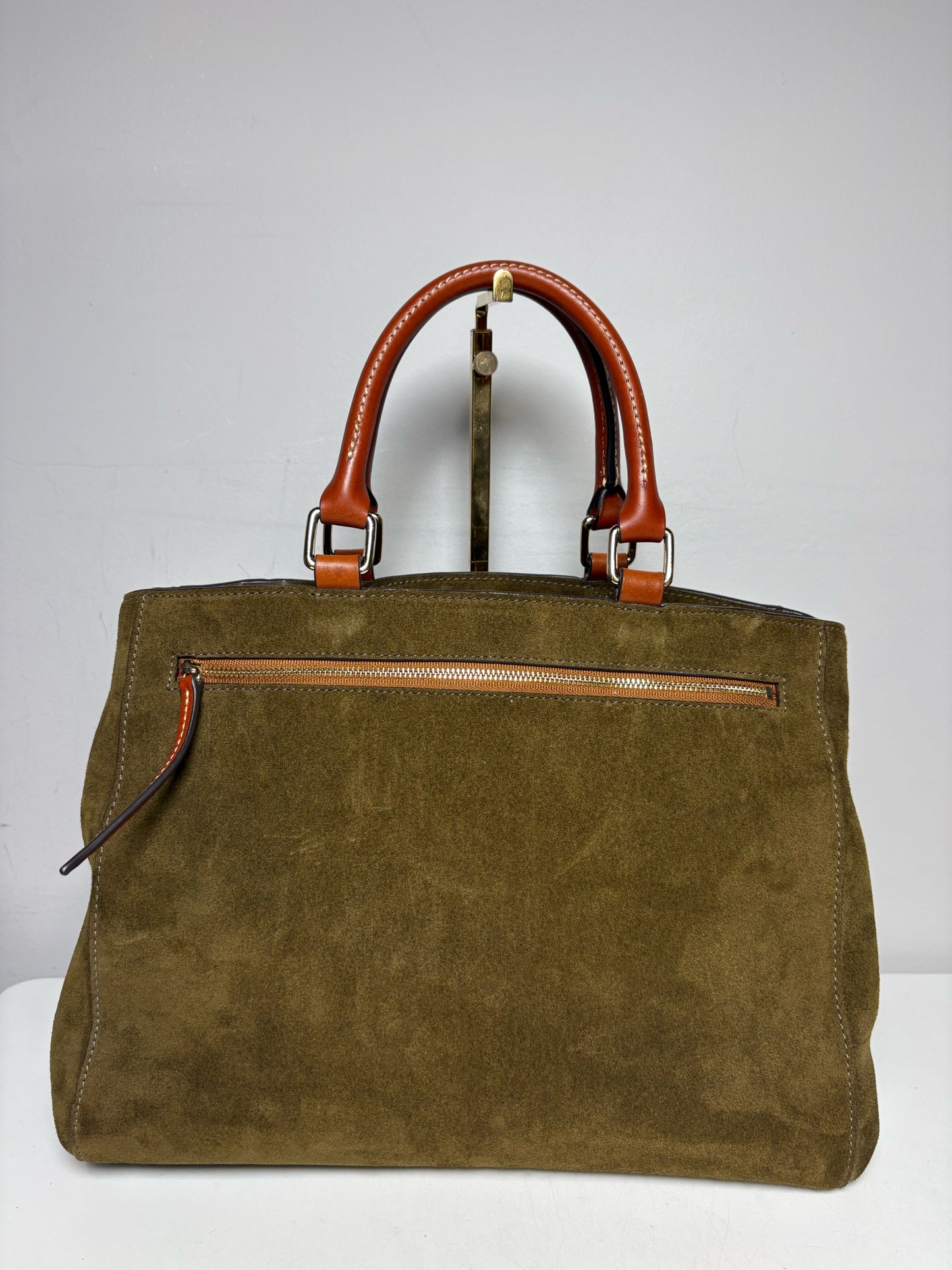 Women's Dooney & Bourke Solid Suede Pre-owned Olive Green Satchel