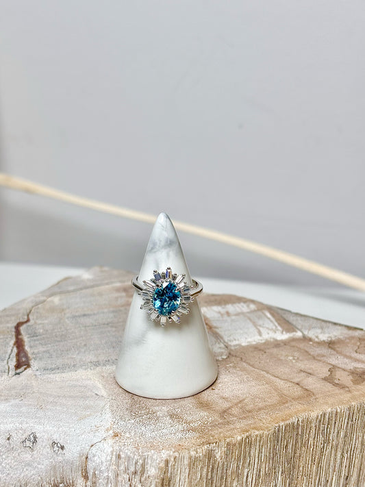 Sterling Silver No Label Blue Zircon, Moissanite 7 Ring