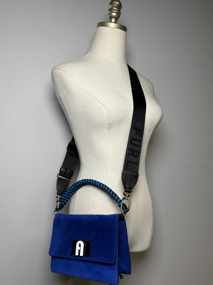 Women's Rare Furla 1927 Soft Cobalt Blue Suede Pre-Owned Mini Crossbody Purse