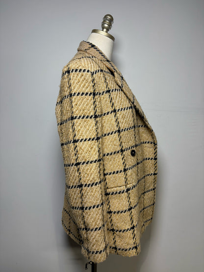 Women Size S Anine Bing Tan & Black Tweed Wool Pre-Owned Double-Breasted Blazer