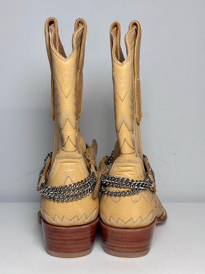 W Shoe Size 8 The Old Gringo Neutrals Leather Ankle Chain Pre-owned Boots
