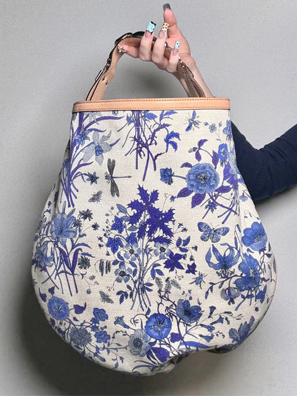 Gucci Flora Wave Horsebit Canvas, Leather Bag