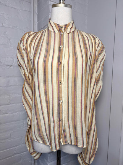 Women Size 0 Ulla Johnson Cream, yellow, red Stripe Cotton Shirt