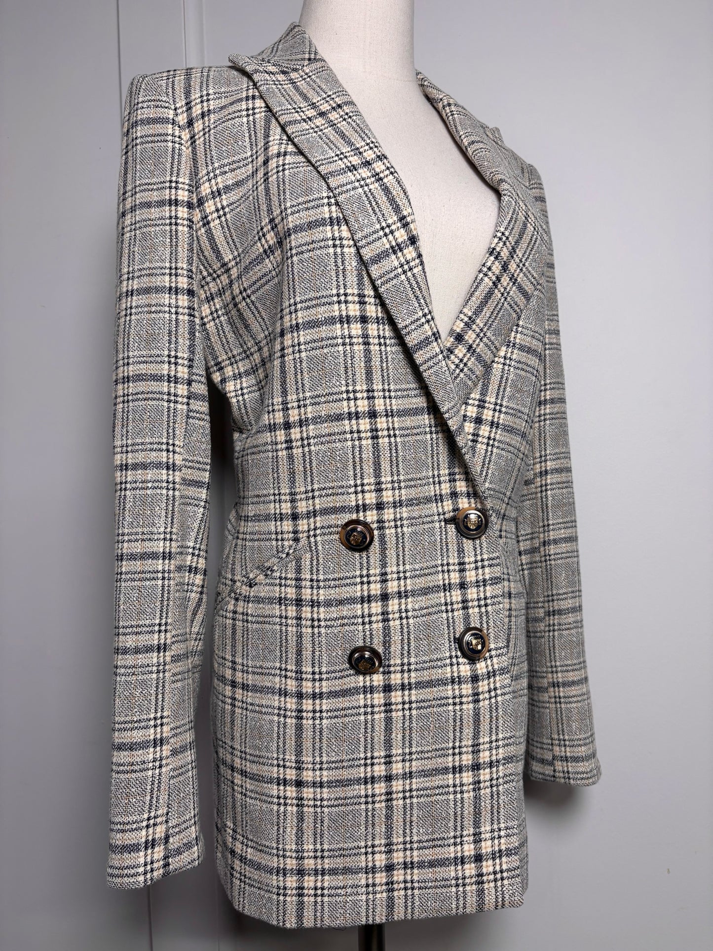 Women Size 8 Veronica Beard Cream, Blue Plaid Jacket