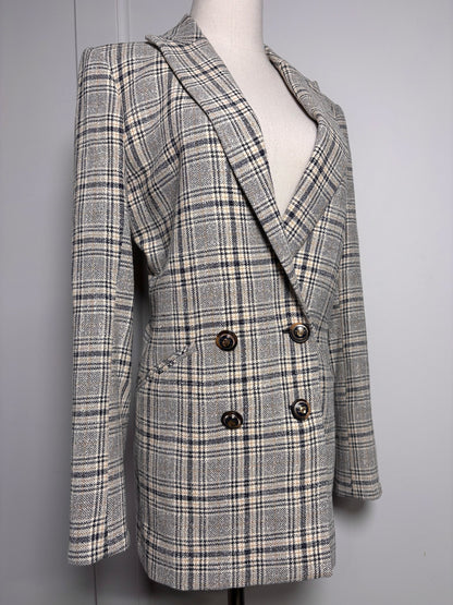 Women Size 8 Veronica Beard Cream, Blue Plaid Jacket