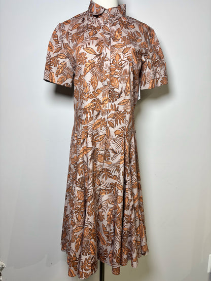 Women Size 12 Purotatto Taupe, Copper Floral Print Cotton, Elastane Dress