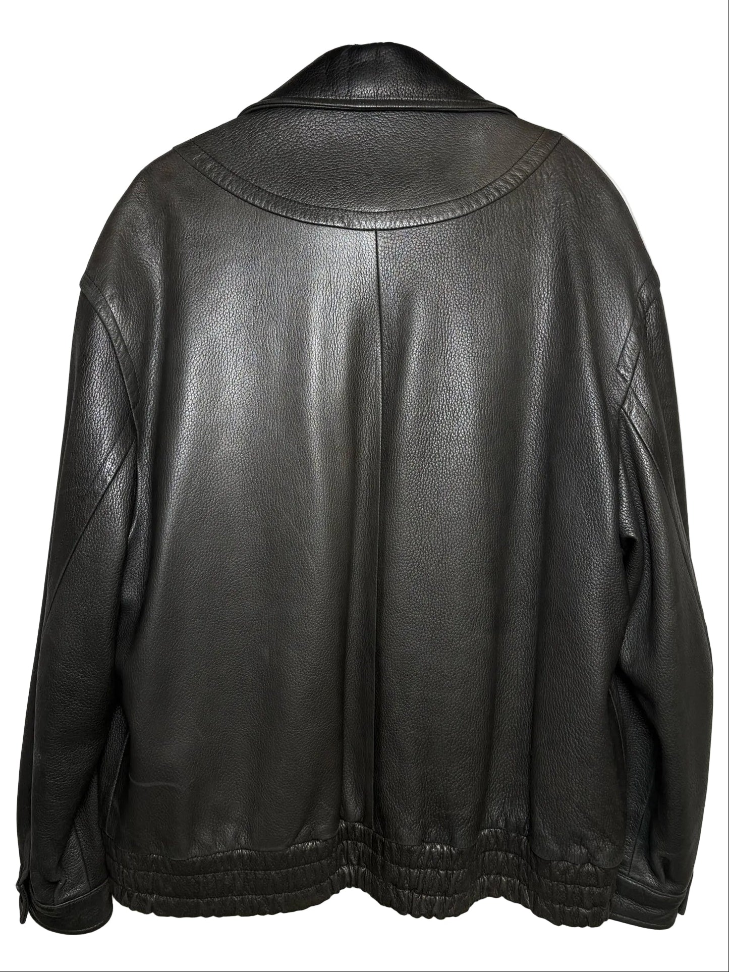 Men Size 54 IT (US 44 / XL Est.) Roberto Pierguidi Black Pebble Leather Vintage Rare Pre-Owned Bomber Jacket