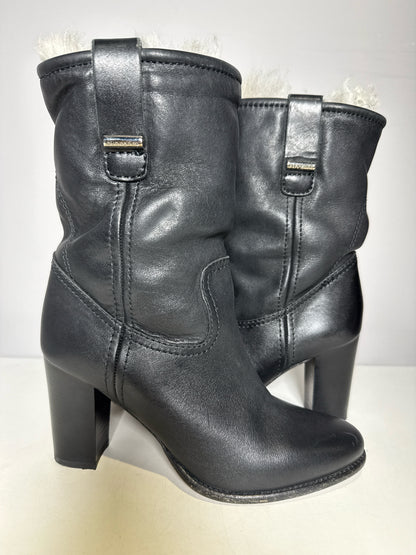 W Shoe Size 37.5 (7 US) Burberry Black Leather Shealring Lined Boots