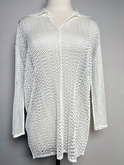Women Size S Issey Miyake White Mesh Stretch Top