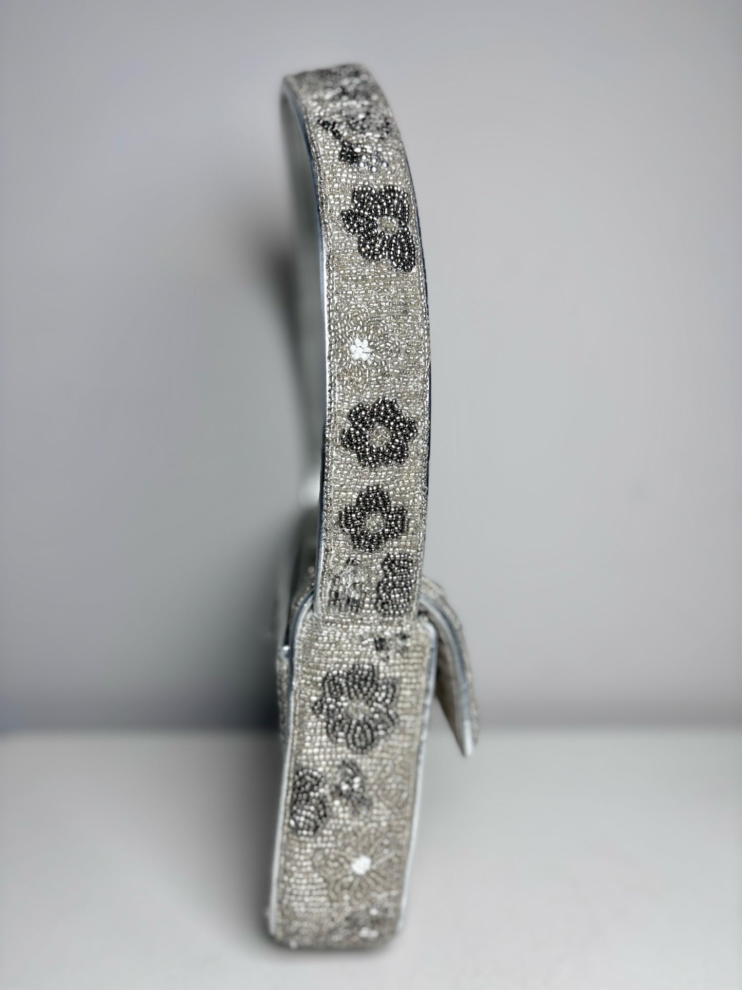 Staud Tommy Floral Beads Pre-owned Silver Leather Trim/Strap Trim Shoulder Bag