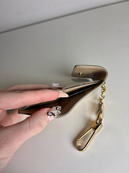 Burberry Patent Leather Mini Wallet Tri-fold Khaki Keychain
