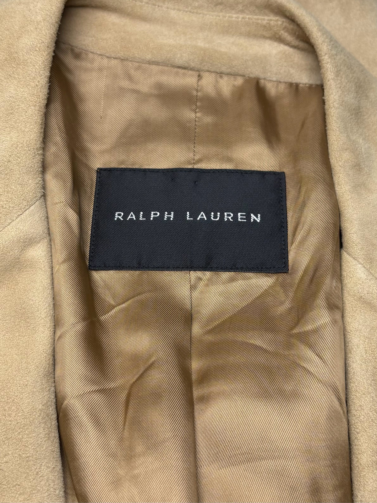 Men's Size 46R Ralph Lauren Black Label Tan Goat Suede Leather Vintage Pre-Owned Blazer