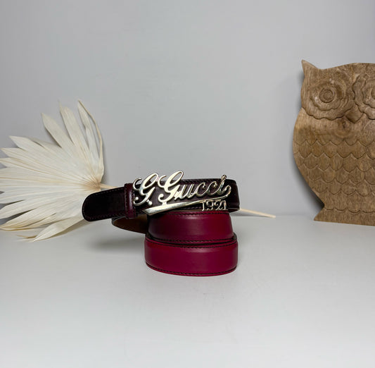 Gucci Leather M Burgundy Ombre Gucci Gold Buckle Belt