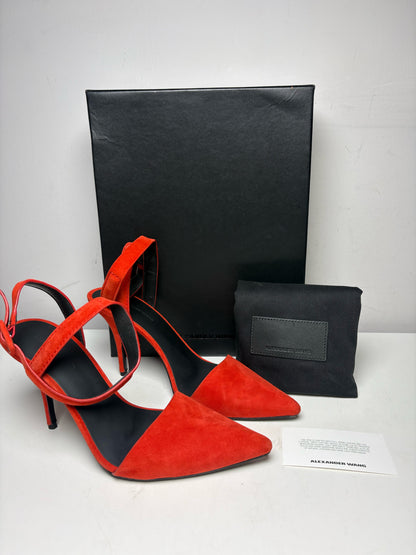Women's Shoe Size 37.5 Alexander Wang Lovisa Red Suede Pre-Owned Pointed Toe Heels