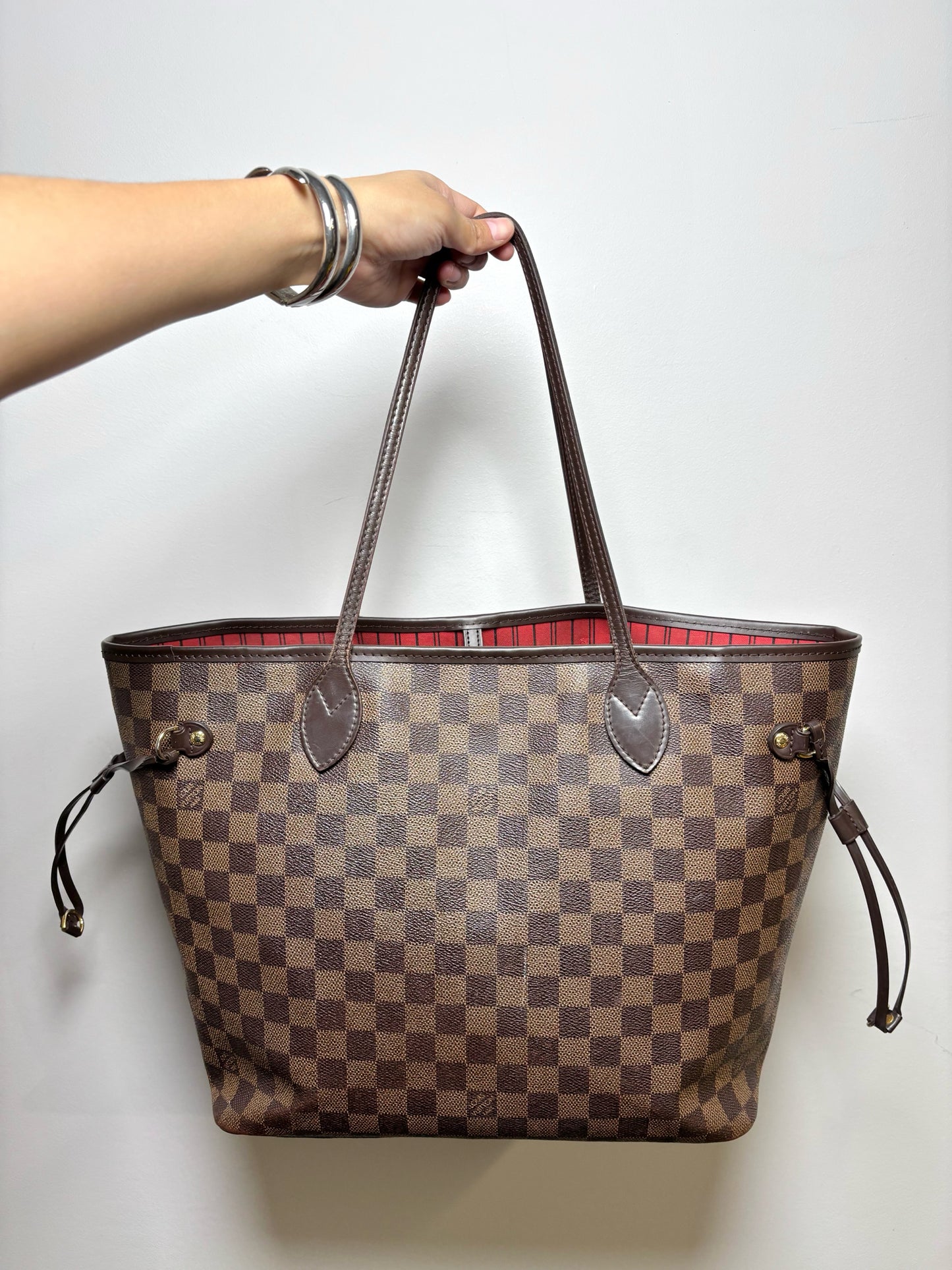 Louis Vuitton Damier Coated Canvas Brown Cowhide Trim Neverfull MM Purse