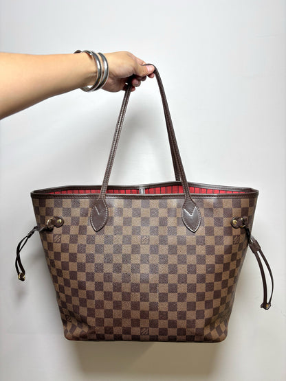 Louis Vuitton Damier Coated Canvas Brown Cowhide Trim Neverfull MM Purse