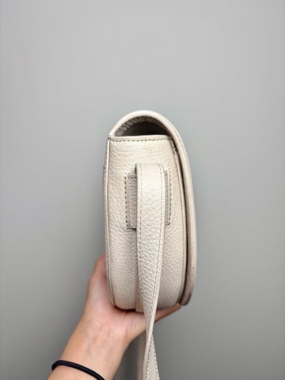 Tory Burch Solid Leather Cream Serif T Crossbody Saddlebag Purse