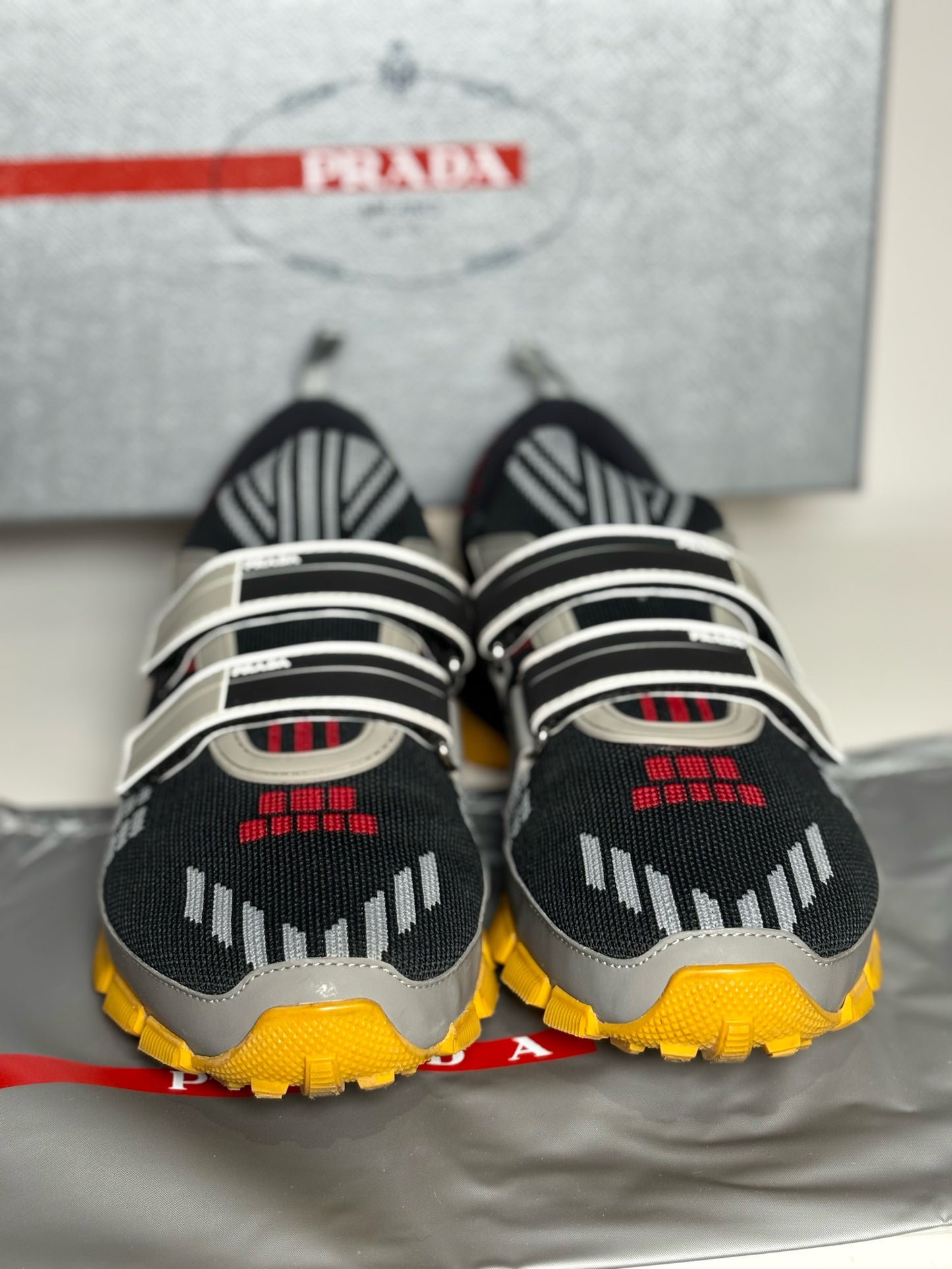 Prada Black,Gray,Red,Yellow solid w abstract lines Men's Sneakers