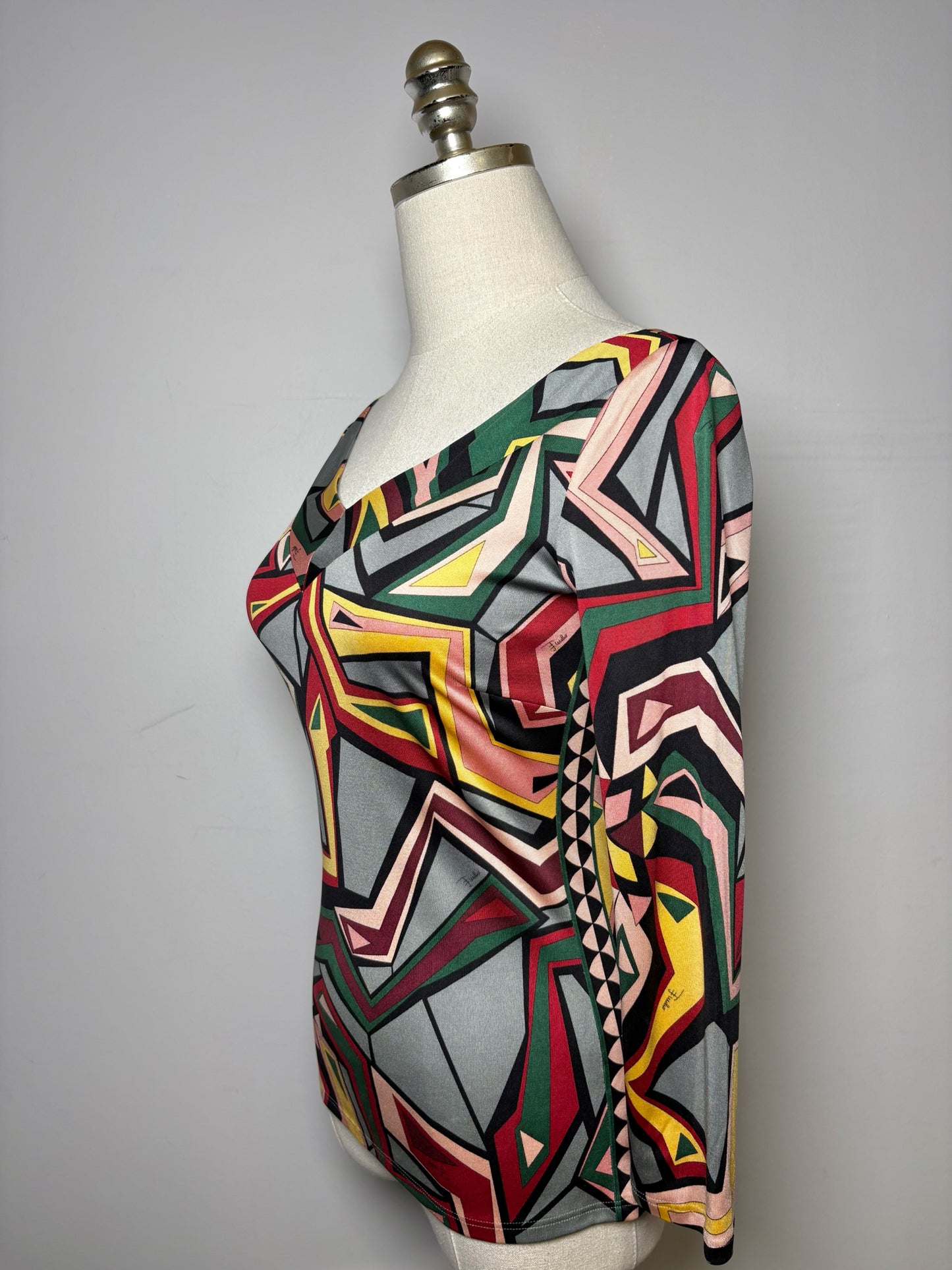 Women Size 6 Emilio Pucci Multi-Color Abstract Print Silk Top