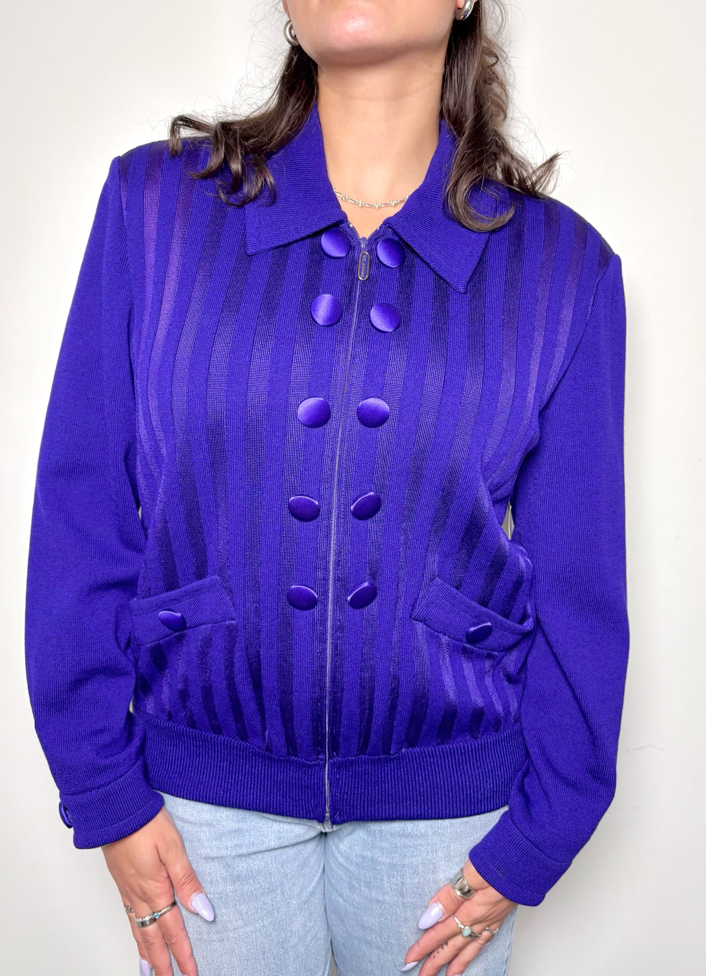 Women Size M St. John Purple Solid Wool Blazer