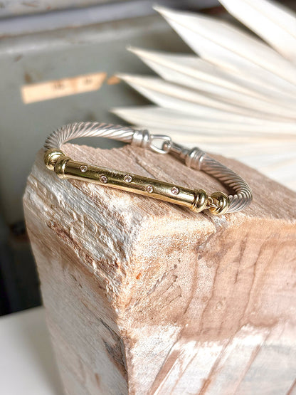 David Yurman Cable Twist, Diamond Bar 14K Gold Bracelet