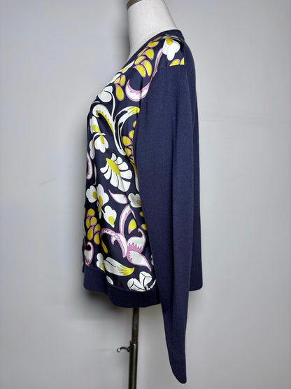 Women Size XL Tory Burch Navy,yellow,white & purple Floral Abstract Cardigan