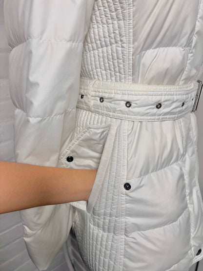 Women Size XS Burberry Brit White Goose Down Puffer Belted Coat