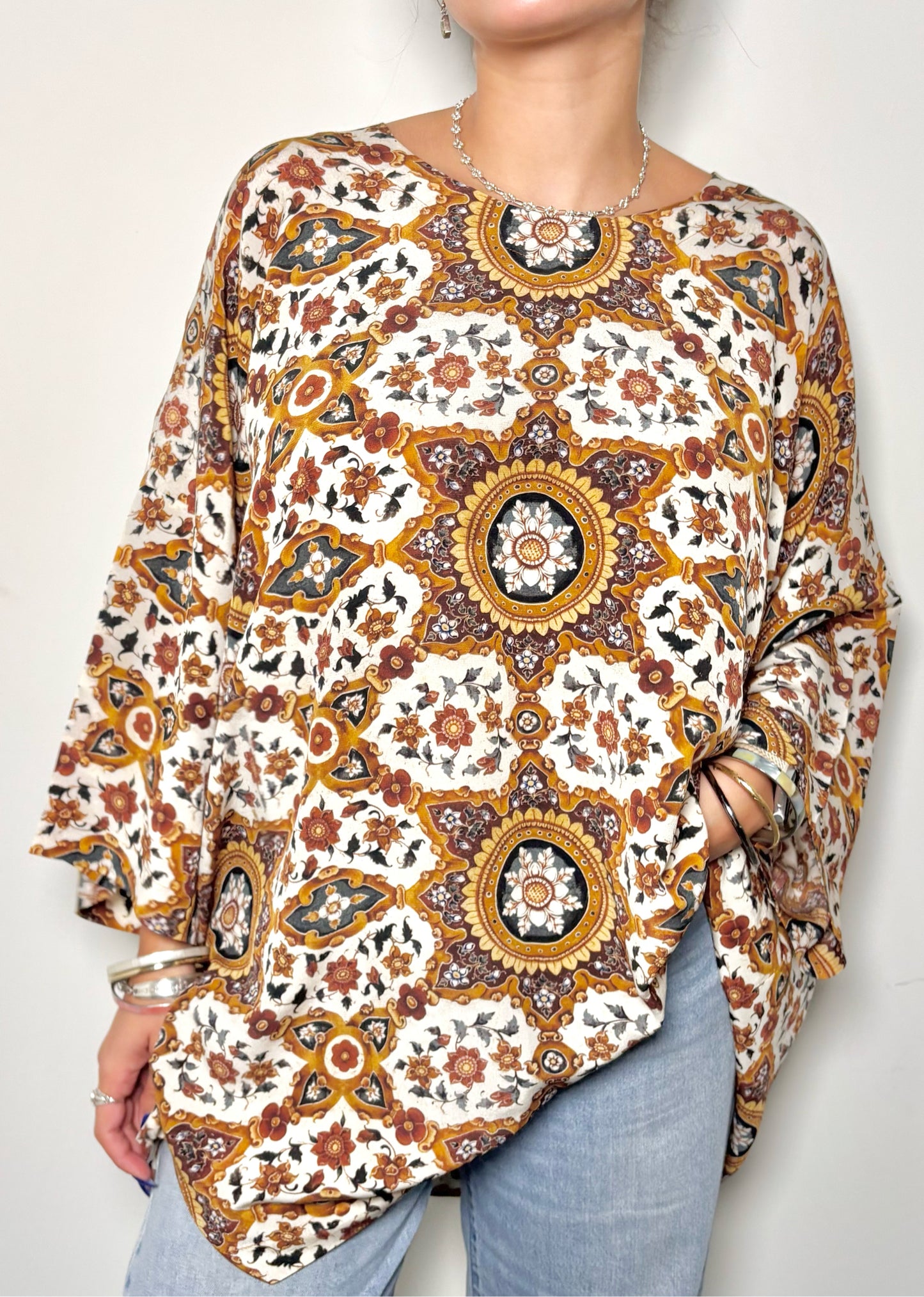 Women Size 1 (XXL) Eskandar Multi-Color Floral Print Pure Silk Blouse