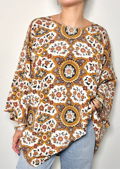 Women Size 1 (XXL) Eskandar Multi-Color Floral Print Pure Silk Blouse