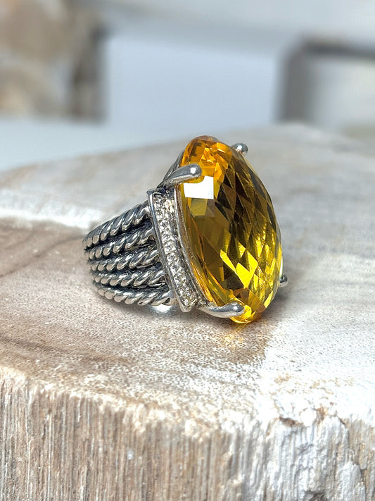 David Yurman Citrine Yellow 7 Wheaton Oval Cocktail Ring