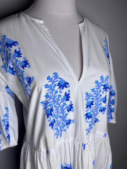 Women Size S Oliphant Maxi Laguna White/Blue Print Cotton Pre-owned, NWT Dress