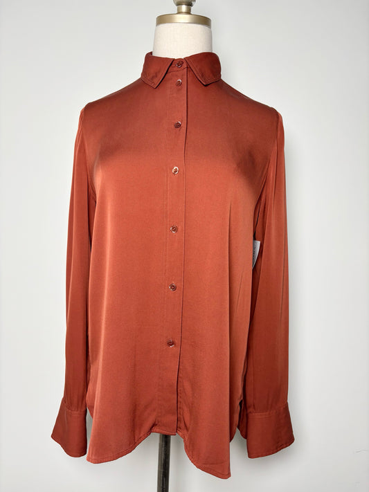 Women Size S Vince Copper Solid Silk Blend Blouse