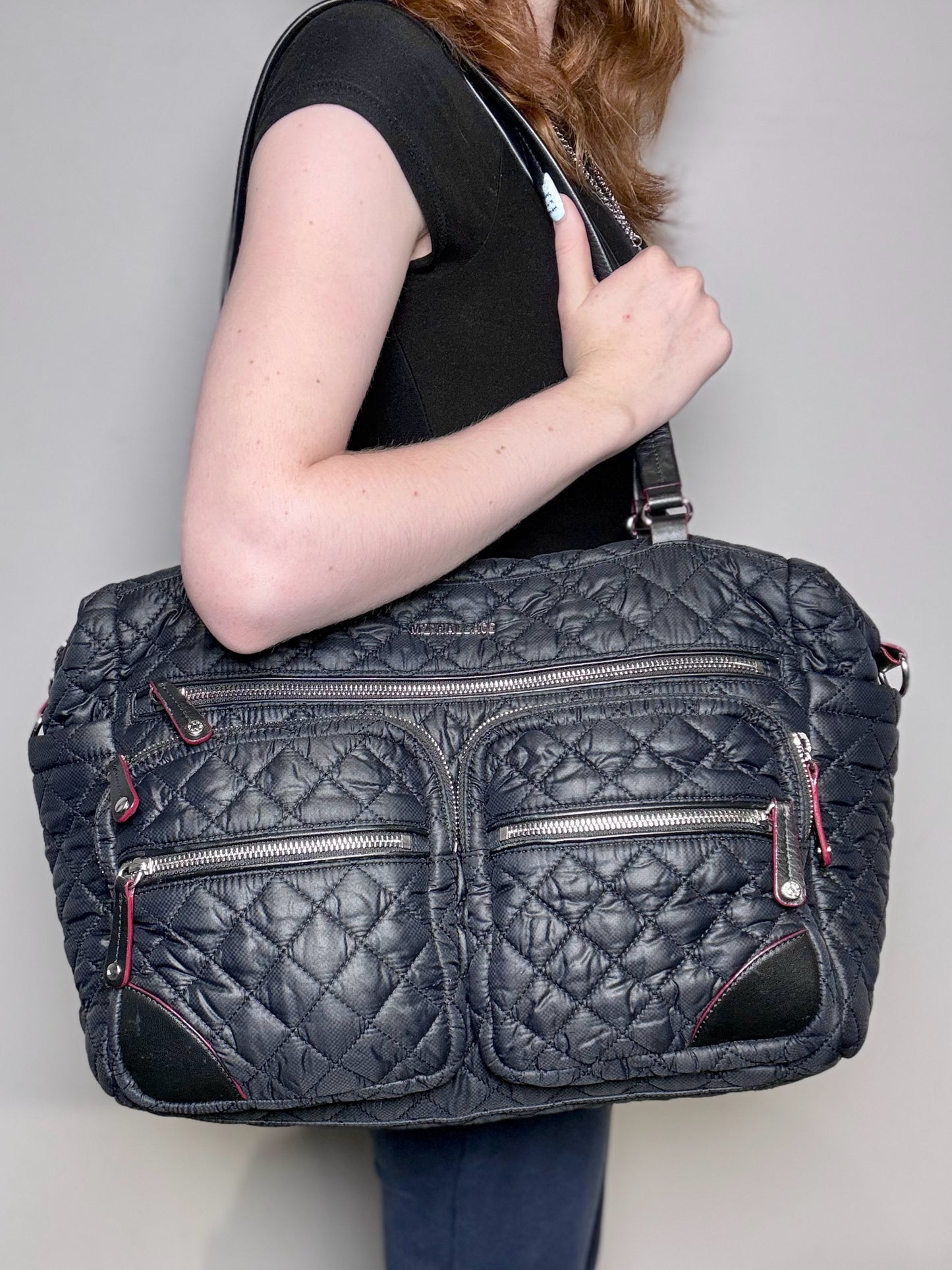 MZ Wallace Solid Nylon Pre-owned Blue Cowhide Trim Travel Tote