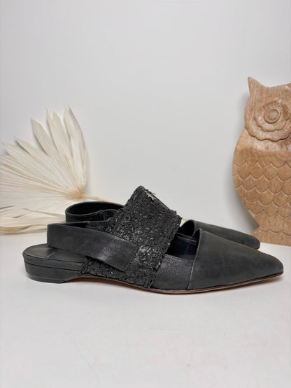 W Shoe Size 8.5 Henry Beguelin Black Leather Cowhide Sandals