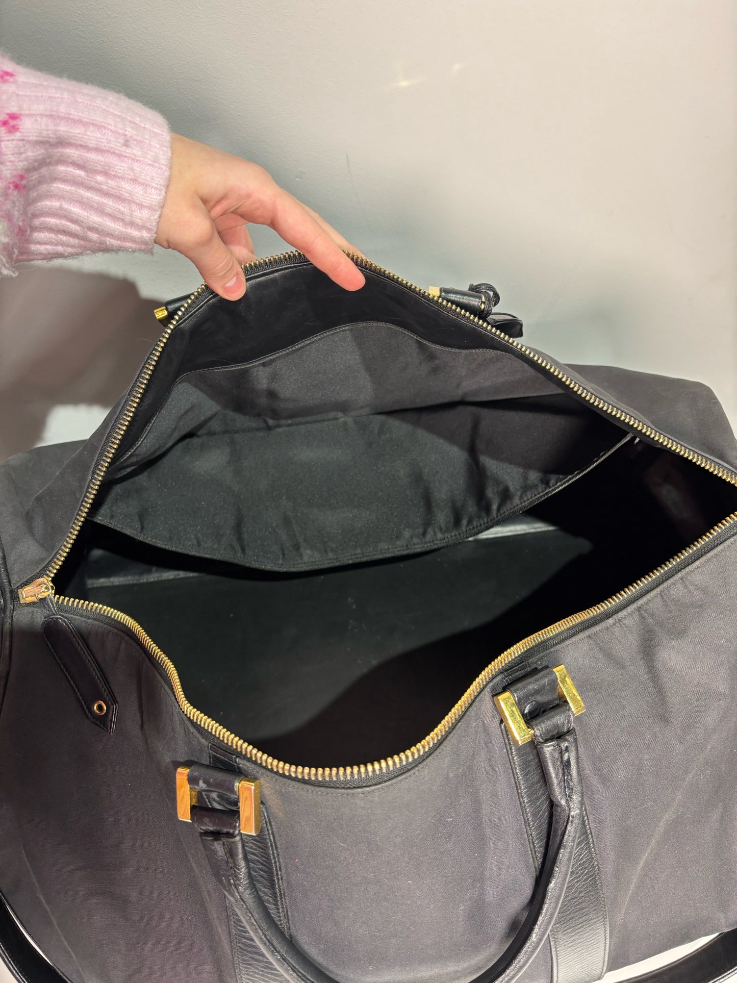 Black Canvas, Leather Chanel Duffle Bag
